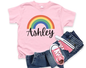 Girls Personalized Name Rainbow Shirt - Custom Name Toddler Shirt, Pink Rainbow Girls Shirt, Rainbow Birthday Shirt for Toddler baby Girls