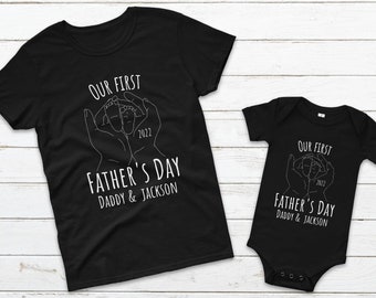 First Father's Day matching dad shirt and baby bodysuit gift set, 1st Father's Day matching shirts, holding baby feet