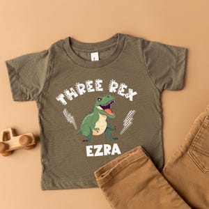 Personalized 3 Rex Dinosaur Birthday Shirt, Boys Dinosaur Birthday Theme Party Tee,  T Rex Birthday Shirt, Boys t rex 3rd Birthday Tee