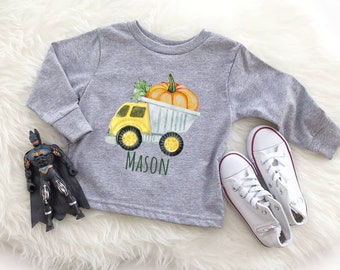 pumpkin dump truck shirt, fall construction shirt, boy Thanksgiving shirt, pumpkin garbage truck, personalized Thanksgiving shirt