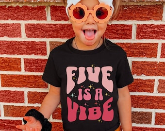 five is a vibe shirt, Fifth Birthday Retro T-shirt, 5 year old birthday gift tee, five is a vibe retro toddler shirt