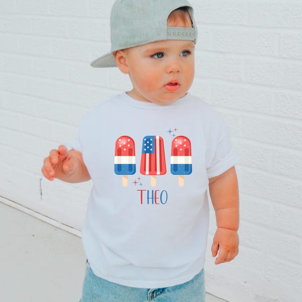 Personalized fourth of July Popsicle Toddler Shirt, Custom Name Kids Tee