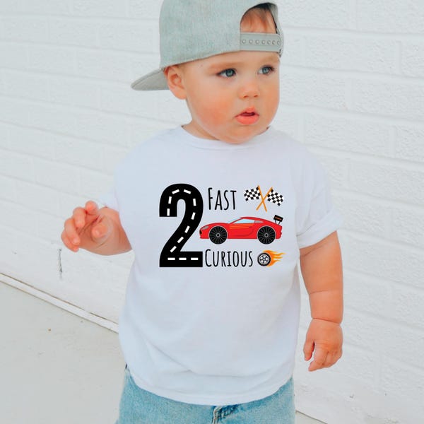 Two Fast Two Curious 2nd Birthday Shirt, Race Car shirt for toddler Boy, Birthday Gift for Grandson