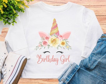 unicorn birthday shirt long sleeve, unicorn birthday shirt 4, 5, any age, unicorn shirt toddler, watercolor unicorn birthday shirt