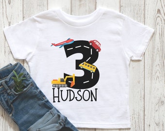 transportation birthday shirt,  transportation birthday shirts for boy,  things that go birthday, third birthday party shirt, vehicles