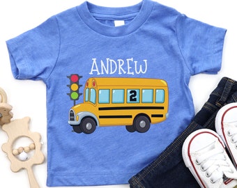 School Bus Birthday Shirt, Wheels on the Bus Birthday Party, Bus 2nd Birthday, Boy Birthday Shirt, Personalized Birthday Outfit, Bus Party