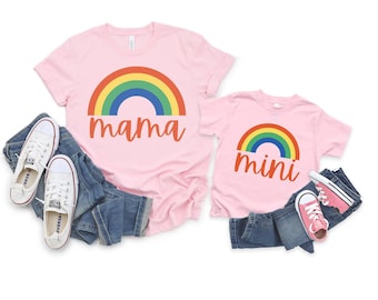 Mama And Mini Shirt , Matching rainbow mama and mini Shirt, Mama Shirt, Mini Shirt ,Mothers Day Gift, Mommy And Me Shirt, CUSTOM family Tee