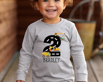 Construction Birthday Shirt, Excavator Digger Party Outfit, Toddler Boy Age Two