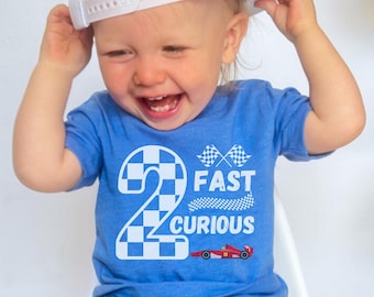Two Fast 2 Curious Birthday Shirt, race car toddler