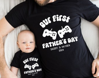 Personalised Matching first father's day  shirts,  Our First Fathers Day Baby Bodysuit, Our First Father's Day Together Shirts