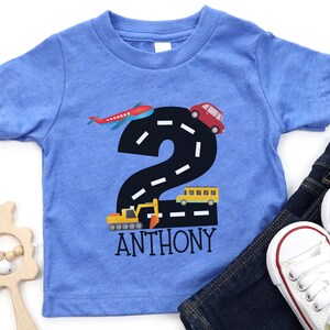 Transportation Birthday Shirt, Things that Go Vehicle Party, Planes Trains Automobiles, 2nd Birthday Birthday Personalized Shirt image 4