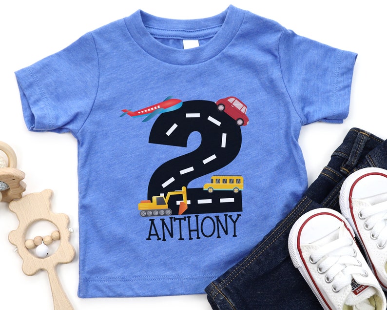 Transportation Birthday Shirt, Things that Go Vehicle Party, Planes Trains Automobiles, 2nd Birthday Birthday Personalized Shirt image 4