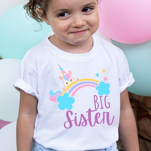 big sister unicorn shirt, big sister rainbow shirt, big sister shirt, big sister announcement shirt toddler, big sister shirt toddler image 1