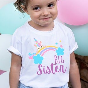 big sister unicorn shirt, big sister rainbow shirt, big sister shirt, big sister announcement shirt toddler, big sister shirt toddler image 1