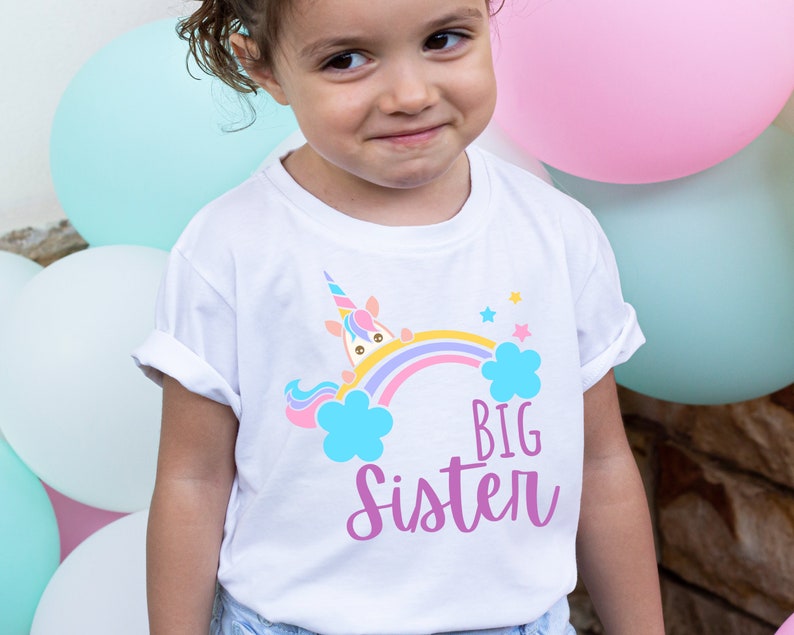 big sister unicorn shirt, big sister rainbow shirt, big sister shirt, big sister announcement shirt toddler, big sister shirt toddler image 1