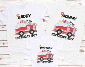 Firefighter fire truck Matching Family Shirts, Firefighter Birthday Shirts, Dad of the Birthday Boy, Firefighter Mom, Fire Truck Shirts