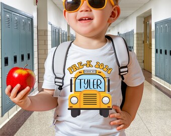 Personalized Pre-K School Bus Shirt, First Day of School Outfit