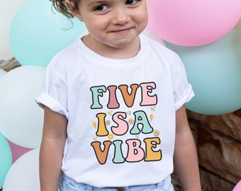 five is a vibe shirt, Fifth Birthday Retro T-shirt, 5 year old birthday gift tee, five is a vibe retro toddler shirt