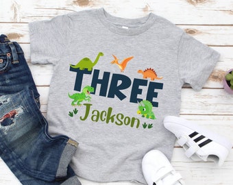 three dino shirt, dinosaur third birthday, 3rd birthday shirt, toddler dinosaur shirt, Personalised Dinosaur Birthday