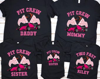 Pink Race Car Family Birthday Shirts, Pit Crew Matching Tees