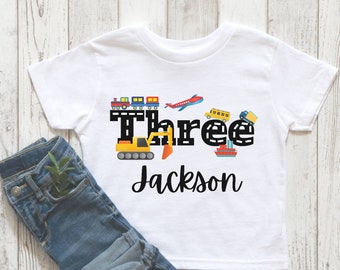 3rd birthday shirt boy, transportation birthday shirt for boy, things that go birthday, planes trains and automobiles birthday, vehicle