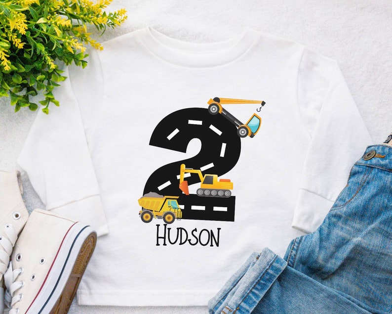 Construction Birthday Shirt, Construction birthday party, birthday boy shirt, ANY AGE, Excavator Construction Digger image 7