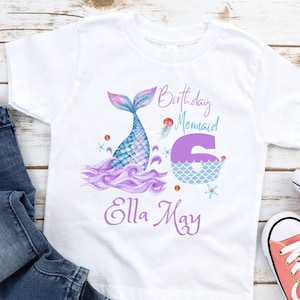 mermaid birthday shirt long sleeve, mermaid birthday shirt 6, 5, 7  Mermaid birthday shirt, Mermaid Birthday Outfit, Mermaid Birthday Party
