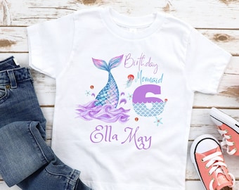 mermaid birthday shirt long sleeve, mermaid birthday shirt 6, 5, 7  Mermaid birthday shirt, Mermaid Birthday Outfit, Mermaid Birthday Party