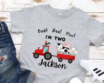 Oink Baa Moo I'm Two Shirt, 2nd Birthday Shirt, Farm Theme Birthday Party Shirt, Barn Animal, personalized Country Birthday Party, I'm 2