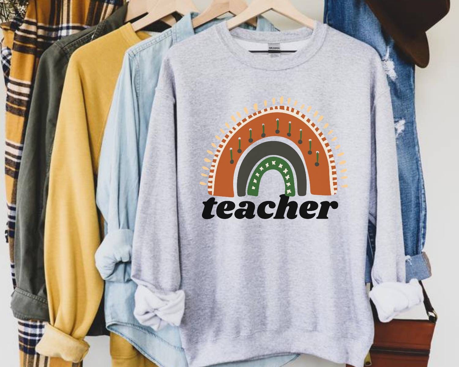 Rainbow Teacher Sweatshirt Boho Teacher Sweater Teach Etsy UK