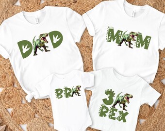 Dinosaur Birthday Family Tees, Mom Dad 3 Rex Matching Outfits