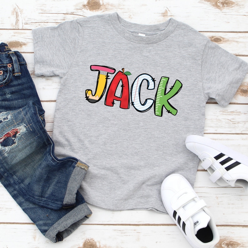 Personalized Back to School Kids Shirt, Custom Name Pencil Tee 画像 2