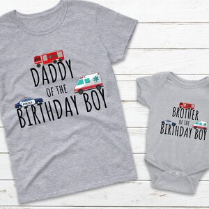 Emergency vehicles Birthday Matching Family Shirts, Rescue Vehicle Birthday Mom dad brother sister shirt, first responder shirt image 1