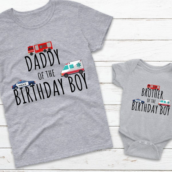 Emergency vehicles Birthday Matching Family Shirts, Rescue Vehicle Birthday Mom dad brother sister shirt, first responder shirt