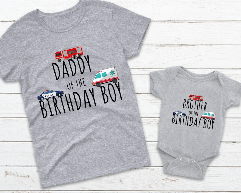 Emergency vehicles Birthday Matching Family Shirts, Rescue Vehicle Birthday Mom dad brother sister shirt, first responder shirt image 1