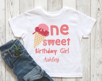 Sweet One Birthday Shirt, First Birthday Shirt, 1st Birthday T-Shirt, Ice Cream Cone Birthday Shirt,  Girls Birthday Shirt