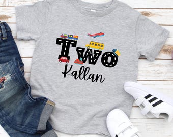 transportation birthday shirt for boy, things that go birthday, planes trains and automobiles birthday, vehicle birthday shirt, 2nd birthday
