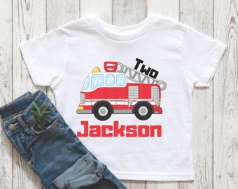toddler fire truck shirt, fire truck birthday shirt,2 yr old boy birthday shirt, ANY AGE Transportation Birthday