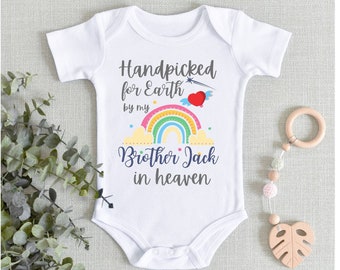 Handpicked for earth baby grow, Handpicked for earth by my brother in heaven bodysuit, memorial bodysuit , baby announcement bodysuit