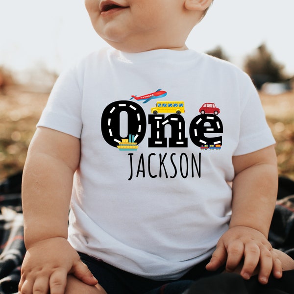 transportation 1st birthday shirt or bodysuit, first birthday outfit, planes, trains and automobile birthday