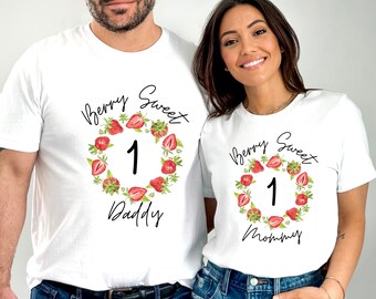 Berry First Birthday Matching Family Shirts, Modern Strawberry 1st Birthday Outfit, sweet one birthday shirt family