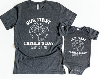 First Father's Day matching dad shirt and baby bodysuit gift set, 1st Father's Day matching shirts, holding baby feet