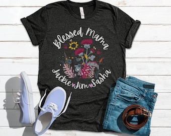 Personalized Mama Shirt, Custom Mother's Gift Tee, Mom Personalized Names T-Shirt, Kids Name T-Shirt, Shirt With Kids Names, Gift For Mom