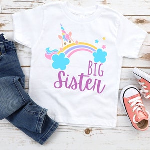 big sister unicorn shirt, big sister rainbow shirt, big sister shirt, big sister announcement shirt toddler, big sister shirt toddler image 2