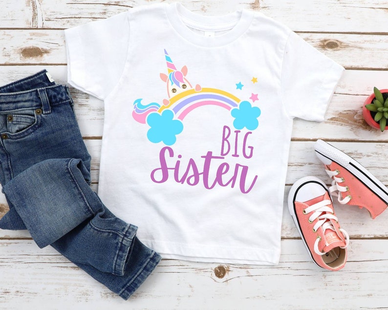 big sister unicorn shirt, big sister rainbow shirt, big sister shirt, big sister announcement shirt toddler, big sister shirt toddler image 2