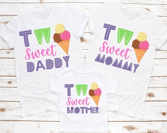 Ice cream family matching girl birthday shirt,Two sweet ice cream shirt, 2nd Birthday ice cream party, ice cream theme