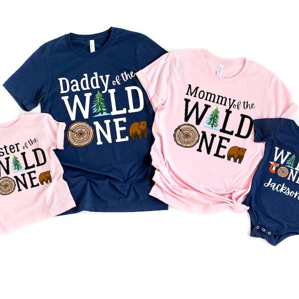 wild one family t-shirts, woodland wild one shirt, woodland birthday shirt, woodland family shirt, 1st birthday family shirts, bear, fox