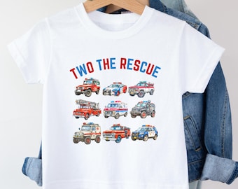 Emergency Vehicle Birthday Shirt, two the rescue shirt