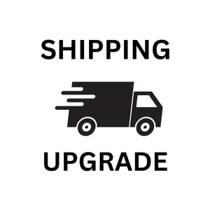 May include: Black and white icon of a delivery truck with the text "SHIPPING UPGRADE" above and below the truck.