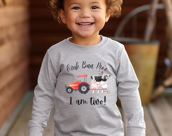 oink baa moo i am two shirt, Farm Animal Birthday Shirt, 2nd Birthday farm outfit, red tractor shirt, im two shirt